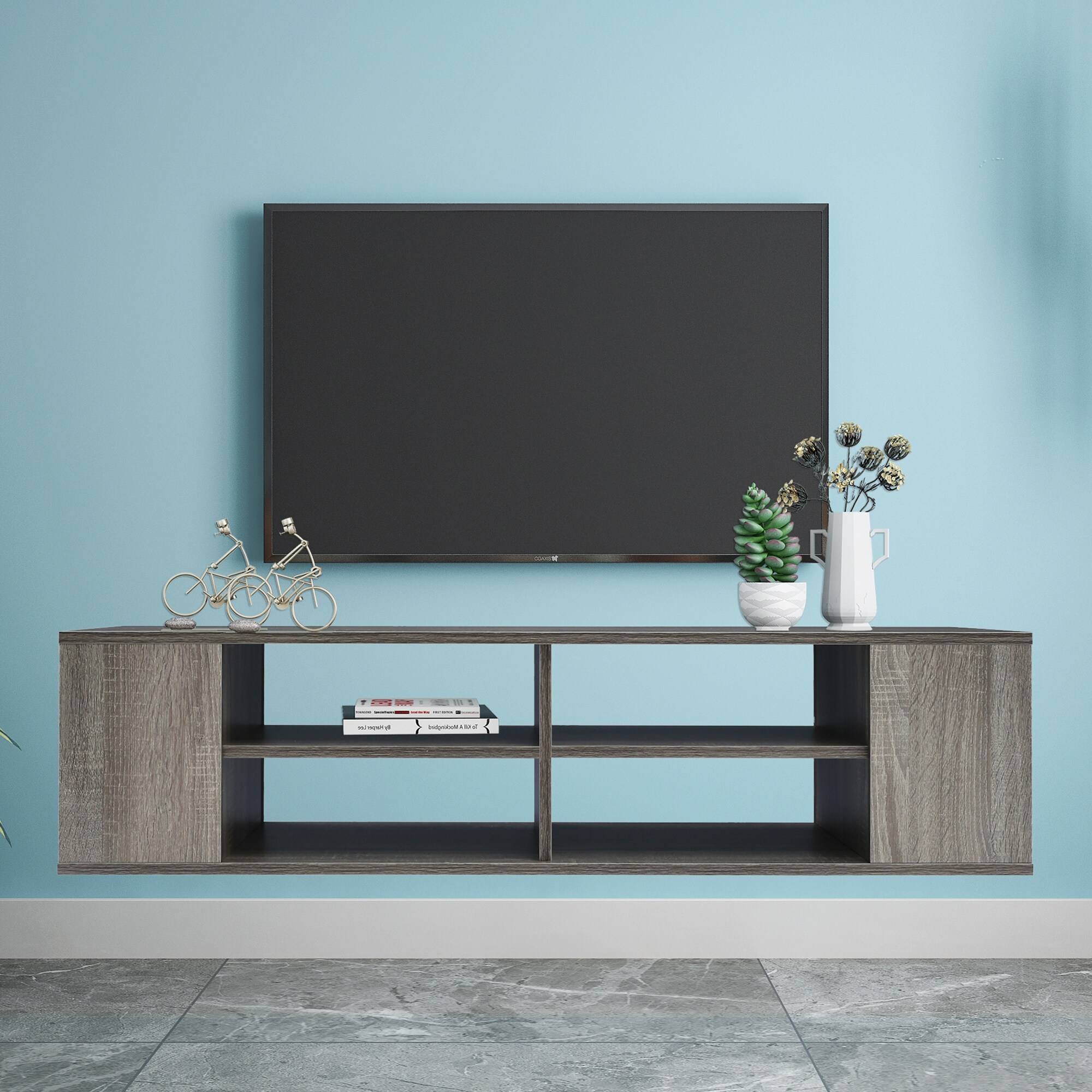 Wall Mounted Floating TV Stand Component Shelf with Height Adjustable