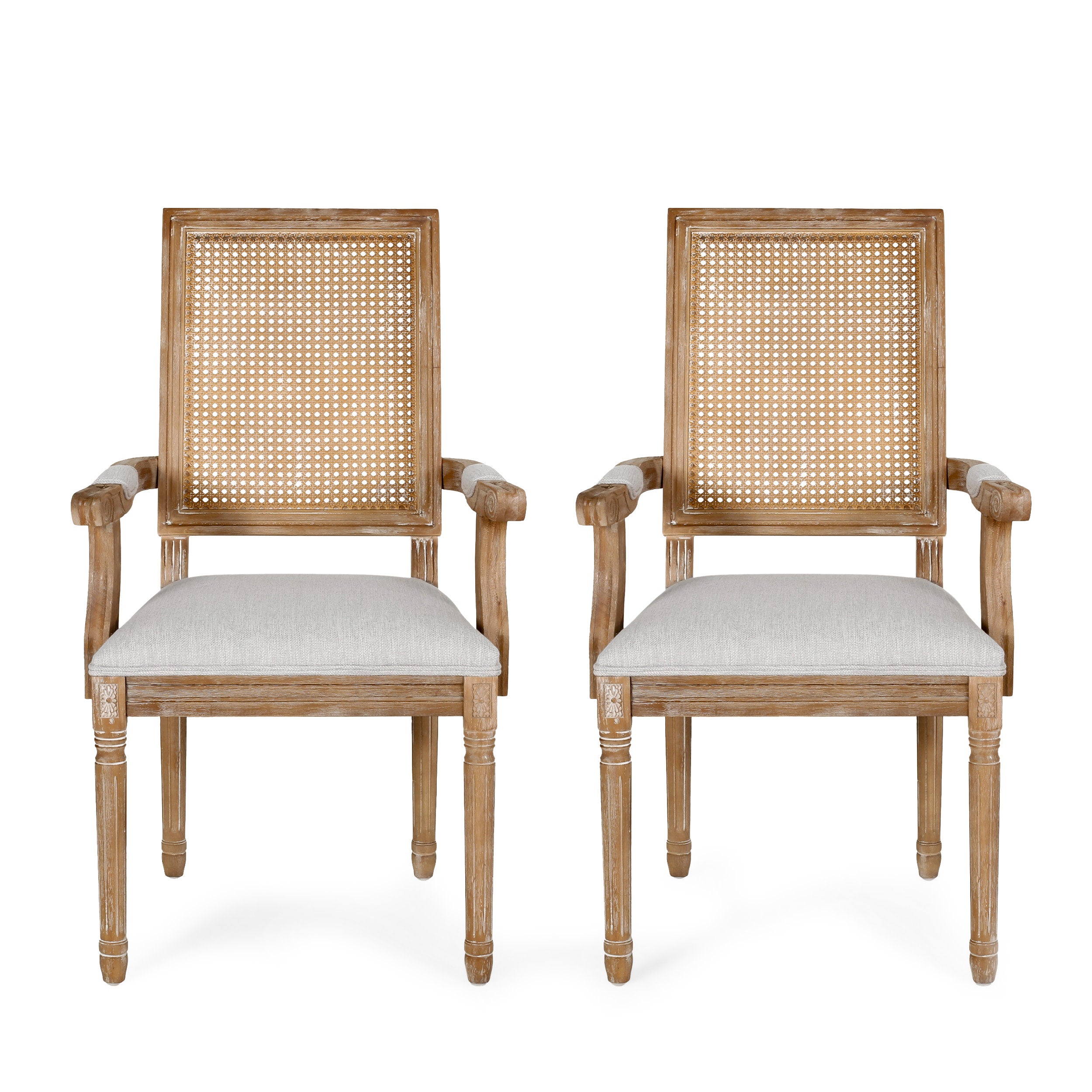 Zentner French Country Upholstered Wood and Cane Upholstered Dining Chairs, Set of 2