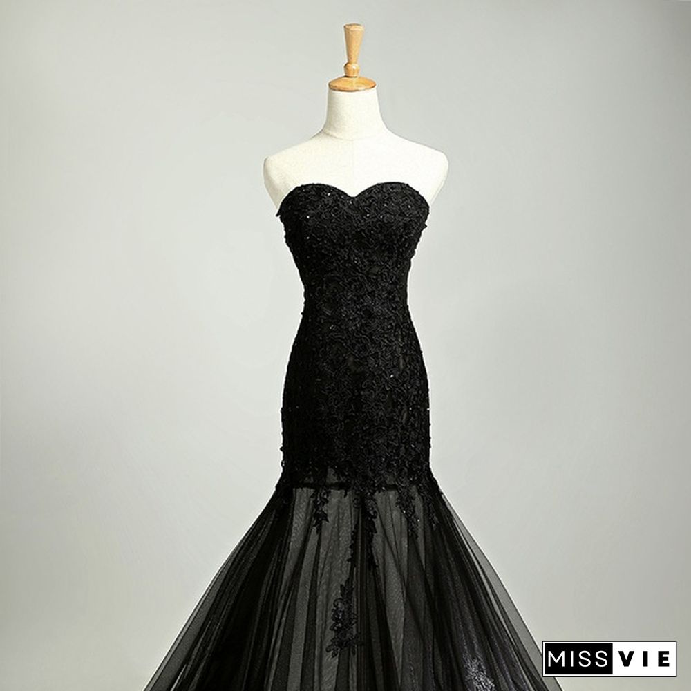 Sweetheart black prom dress/ bridal dress/evening dress/