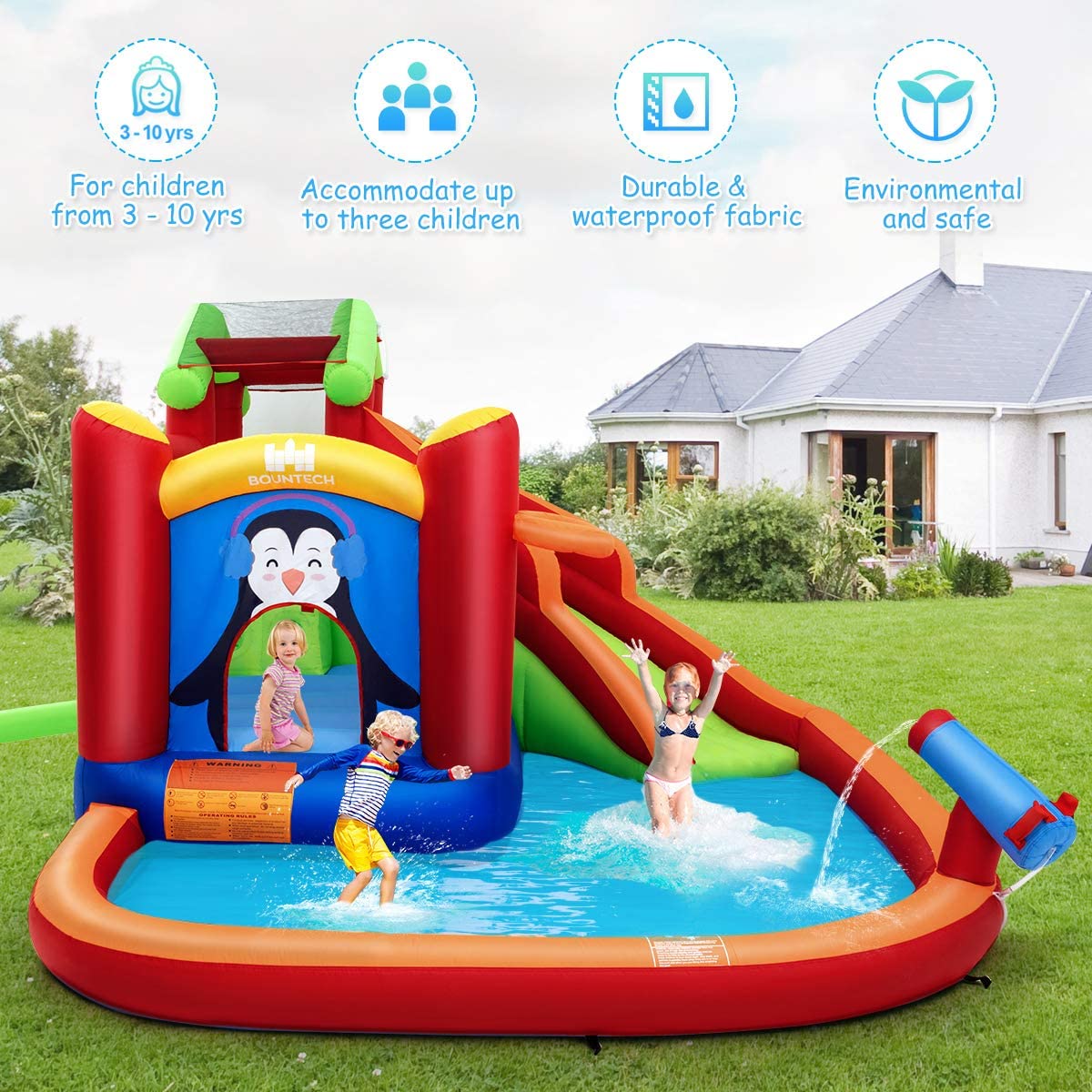 Inflatable Water Slide, 6 in 1 Jumping Bounce House/ With Air Blower