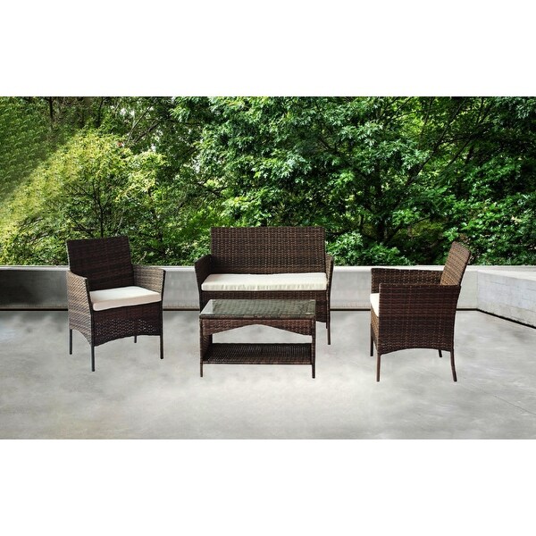 4 Piece Patio Outdoor Rattan Furniture for Garden - Overstock - 37028747