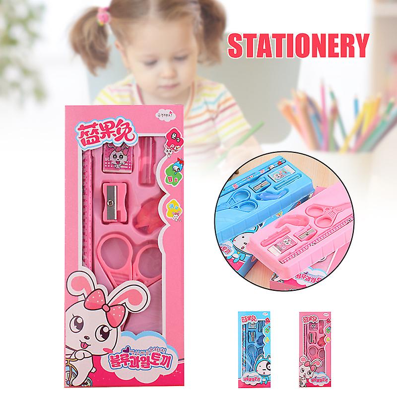 Portable Stationery Set Practical Pen Eraser Sharpener Scissors Great Gifts For Children Boys Girls (blue)