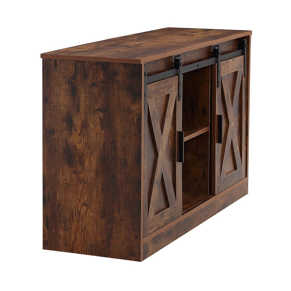 Wood TV stand / storage cabinet W/two sliding barn doors