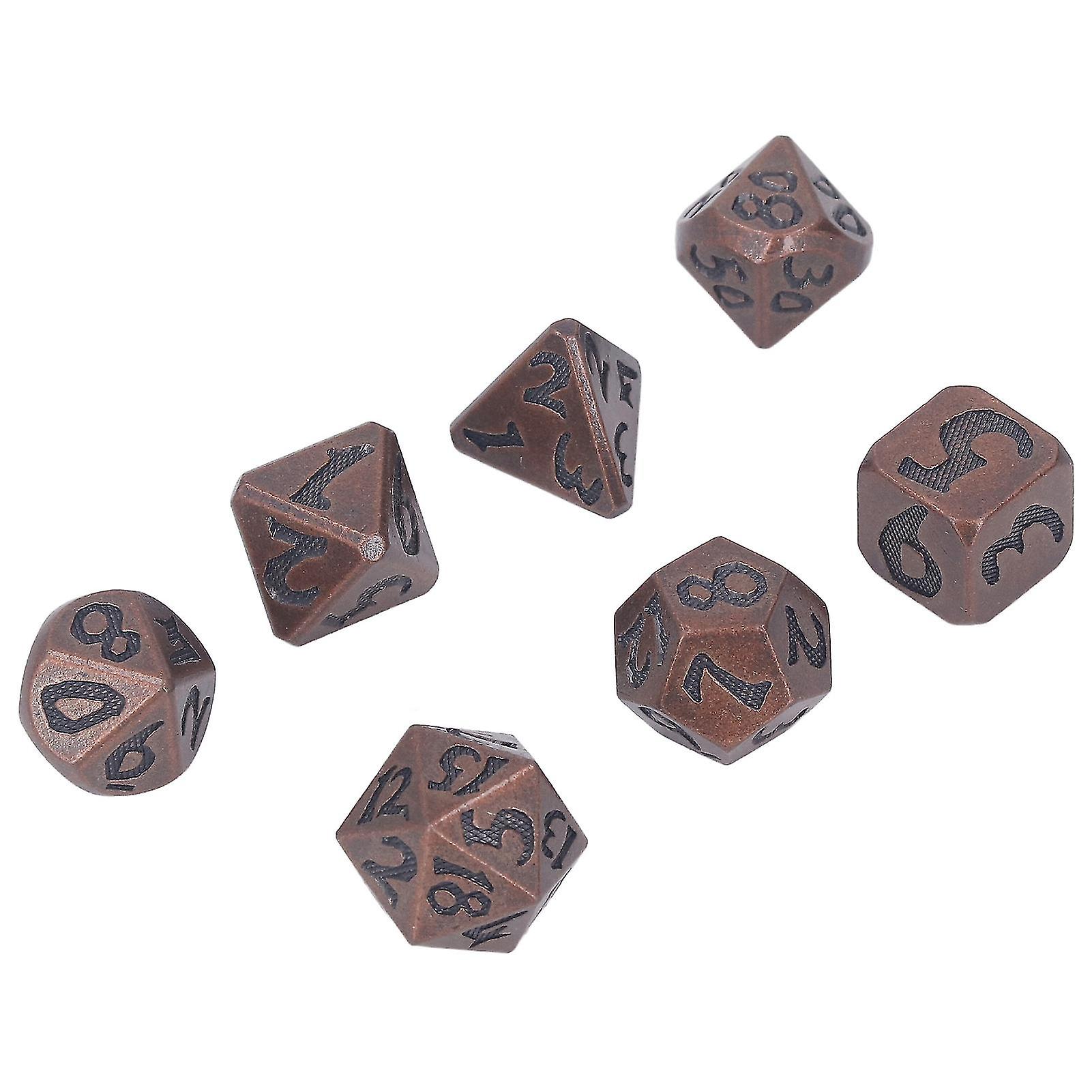 7pcs Metal Dice Kit Polyhedral Ancient Ornamented Big Number Dices Toy Set for Game Tabletop