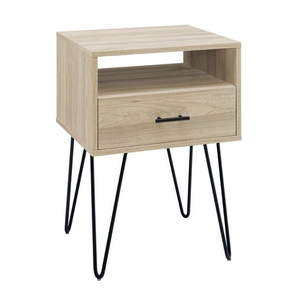 18 inch 1-Drawer Hairpin End Table， Birch