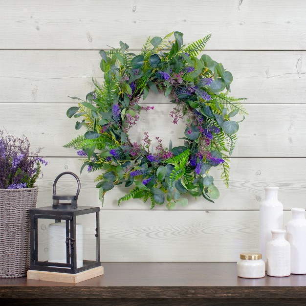 Northlight Lavender And Mixed Foliage Artificial Floral Spring Wreath Purple And Green 22 inch