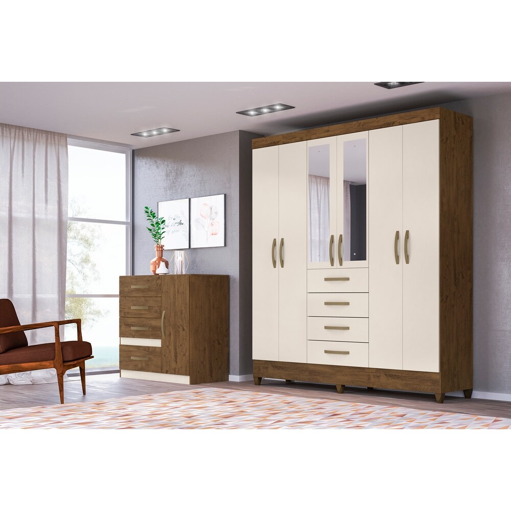 Wardrobe New Avai Brown/Off White + Mirror   Legs High quality  durable  simple atmosphere Armoires for bedroom