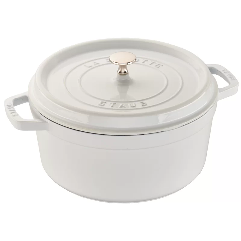 Staub Cast Iron 7-qt Round Cocotte - White， Made in France