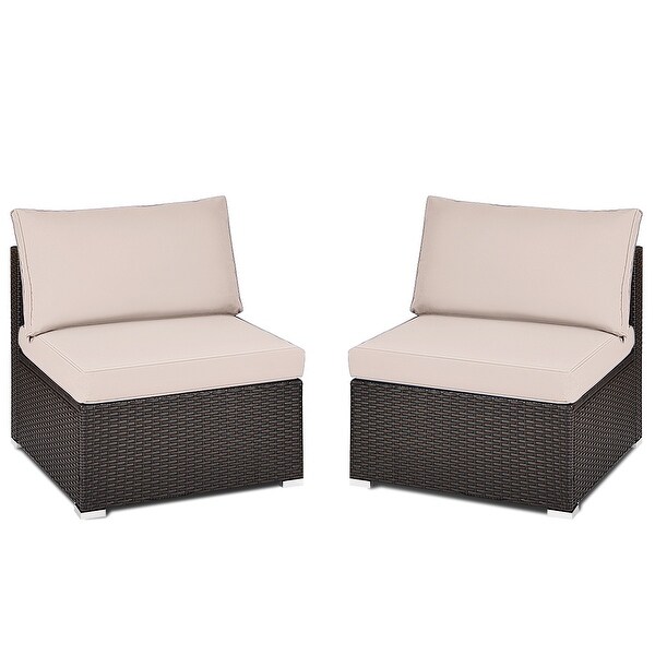 Costway 2PCS Patio Rattan Armless Sofa Sectional Furniture W/Cushion