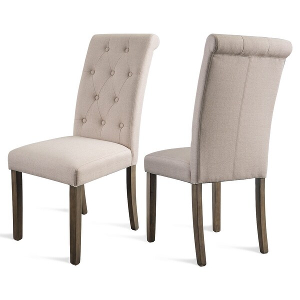 2-pieces Solid Wood Dining Chairs High Back Without Arms， Retro Casual Tufted High Back Upholstered Chairs