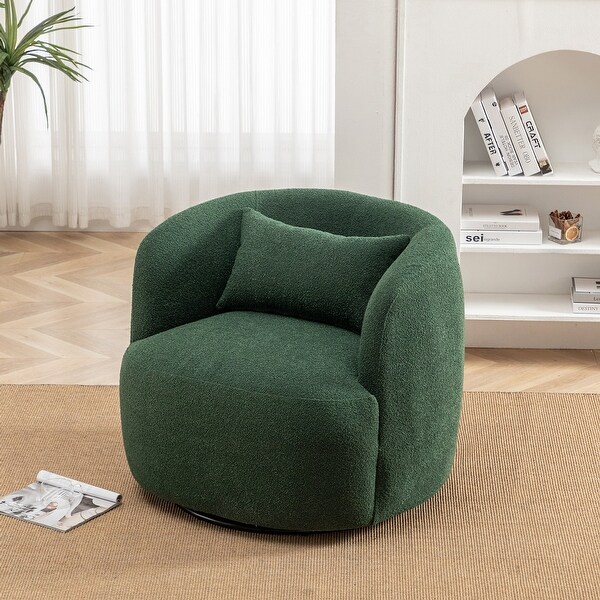 Poly Blend Boucle Fabric Upholstered Swivel Armchair