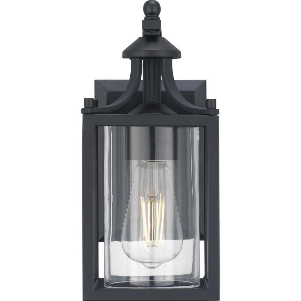 Hampton Bay Boswell Quarter 7.25 in. 1-Light Matte Black Hardwired Outdoor Transitional Wall Lantern Sconce with Clear Glass Shade 1036HBMBDI