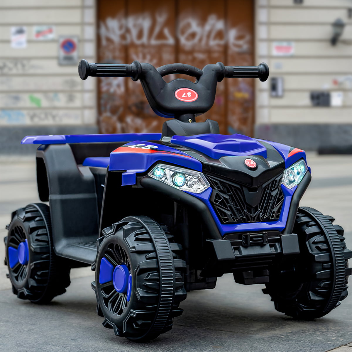 4-Wheeler Quad Powered, 6V Kids Ride-On Electric ATV, Ride-On with Music & LED Lights, Blue