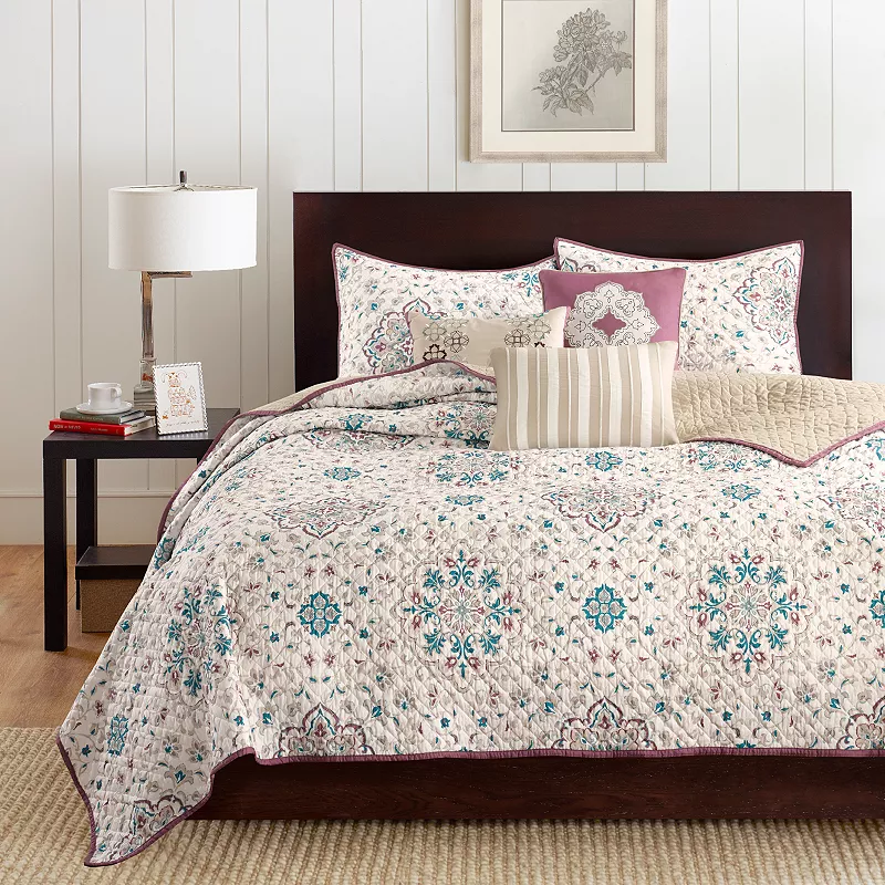 Madison Park Maya 6-Piece Quilt Set with Shams and Throw Pillows