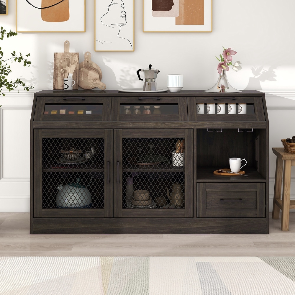 Nestfair Sideboard Multifunctional Buffet Cabinet with 4 Drawers and Adjustable Shelves