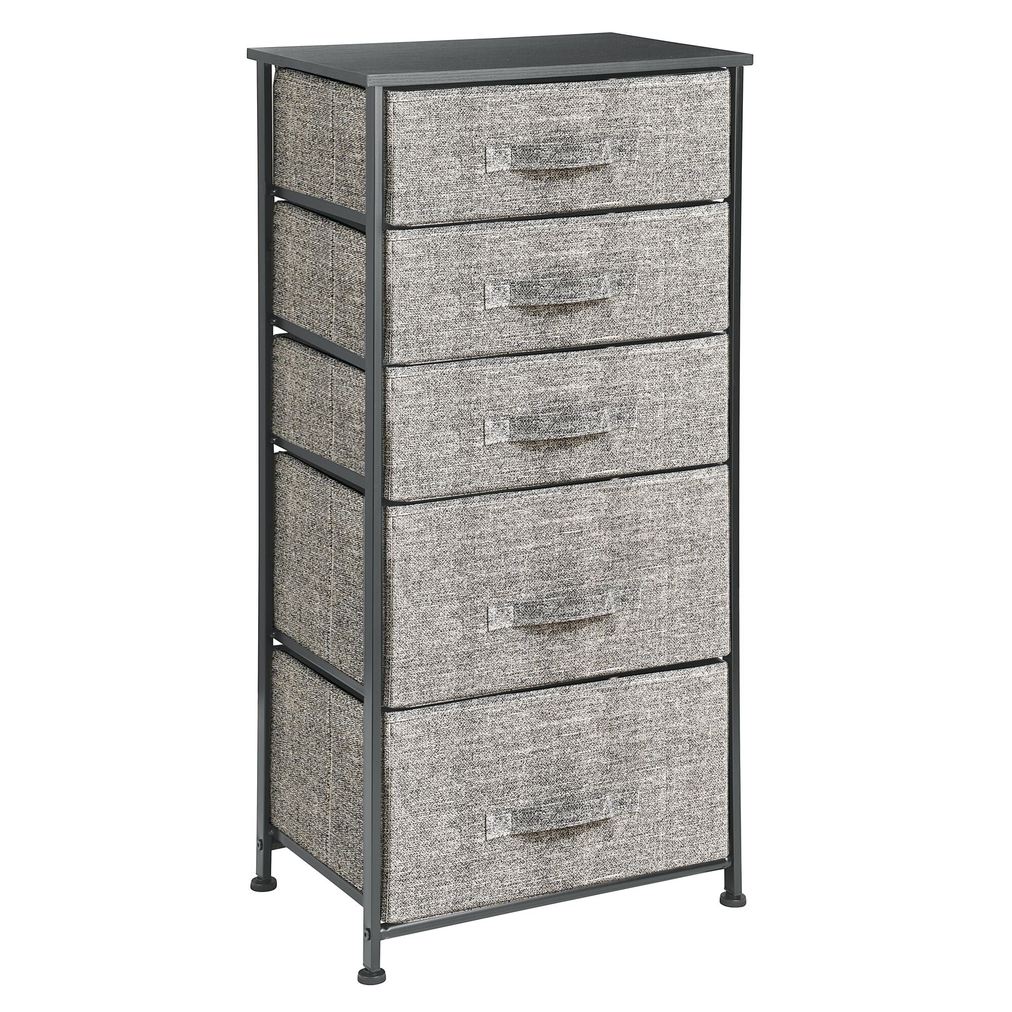 mDesign Storage Dresser Furniture Unit - Tall Standing Organizer Tower for Bedroom, Office, Living Room, and Closet - 5 Drawer Removable Fabric Bins - Black/Graphite Gray