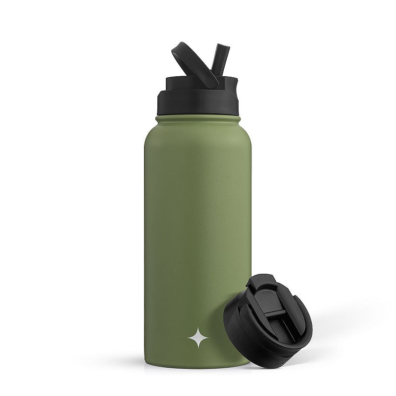 JoyJolt Vacuum Insulated 32-oz. Water Bottle with Flip Lid and Sport Straw Lid