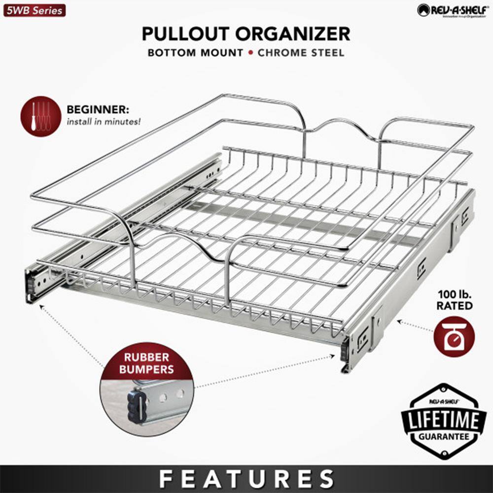 Rev-A-Shelf 18 in. x 22 in. Single Kitchen Cabinet Pull Out Wire Basket 5WB1-1822CR-1