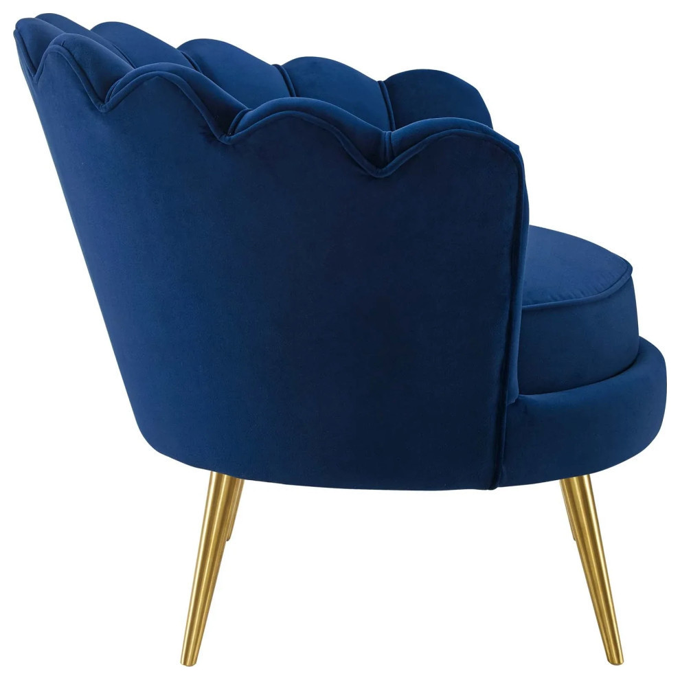 Joan Navy Scalloped Edge Performance Velvet Accent Armchair   Midcentury   Armchairs And Accent Chairs   by Peachtree Fine Furniture  Houzz