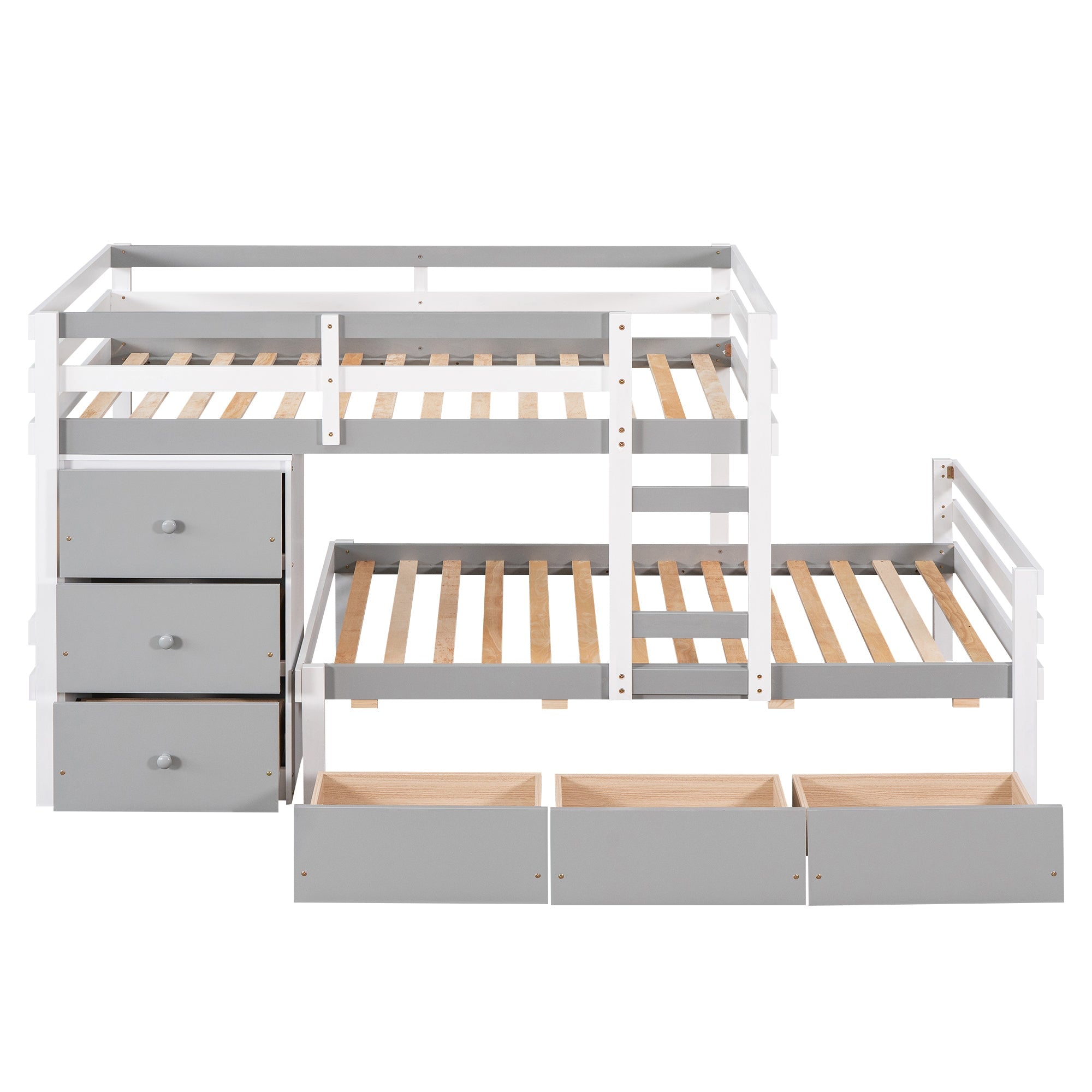 Twin over Twin Bunk Bed with Six Drawers for Kids Room, Gray