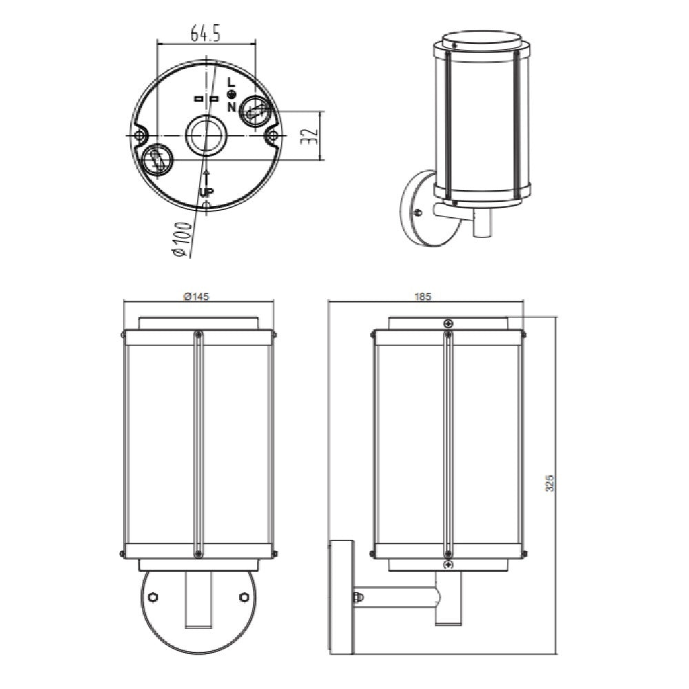 Britalia BR202360142 Anthracite Outdoor Vintage Up Lantern Wall Light IP44