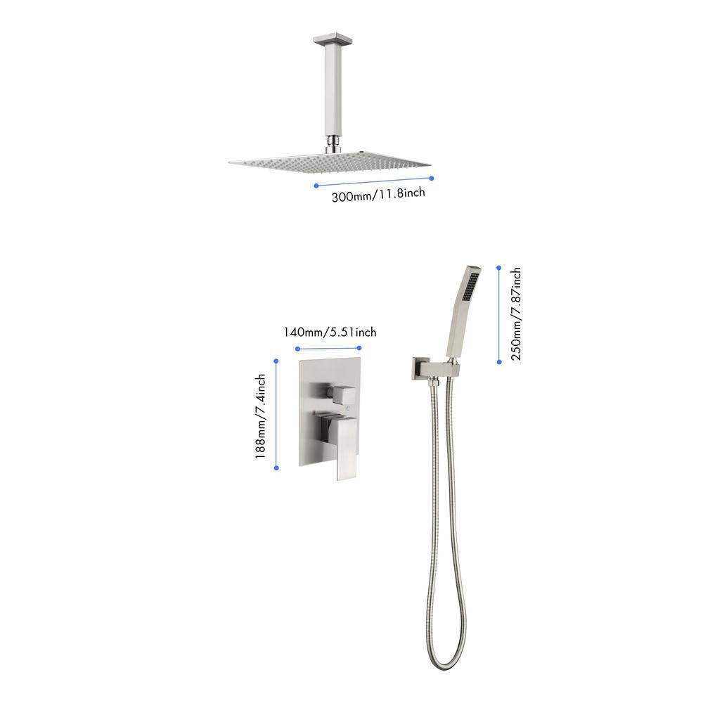 Lukvuzo High Pressure 12 in. Shower Head Brass Wall Bar Shower Kit with Hand Shower in Brushed Nickel HDSA11FS021