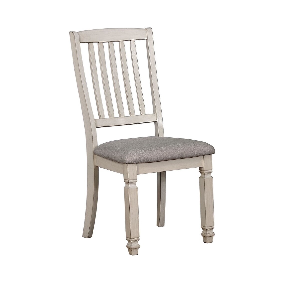 Solid Wood Side Chair with Fabric Padded Seat， Pack of Two， Antique White and Gray