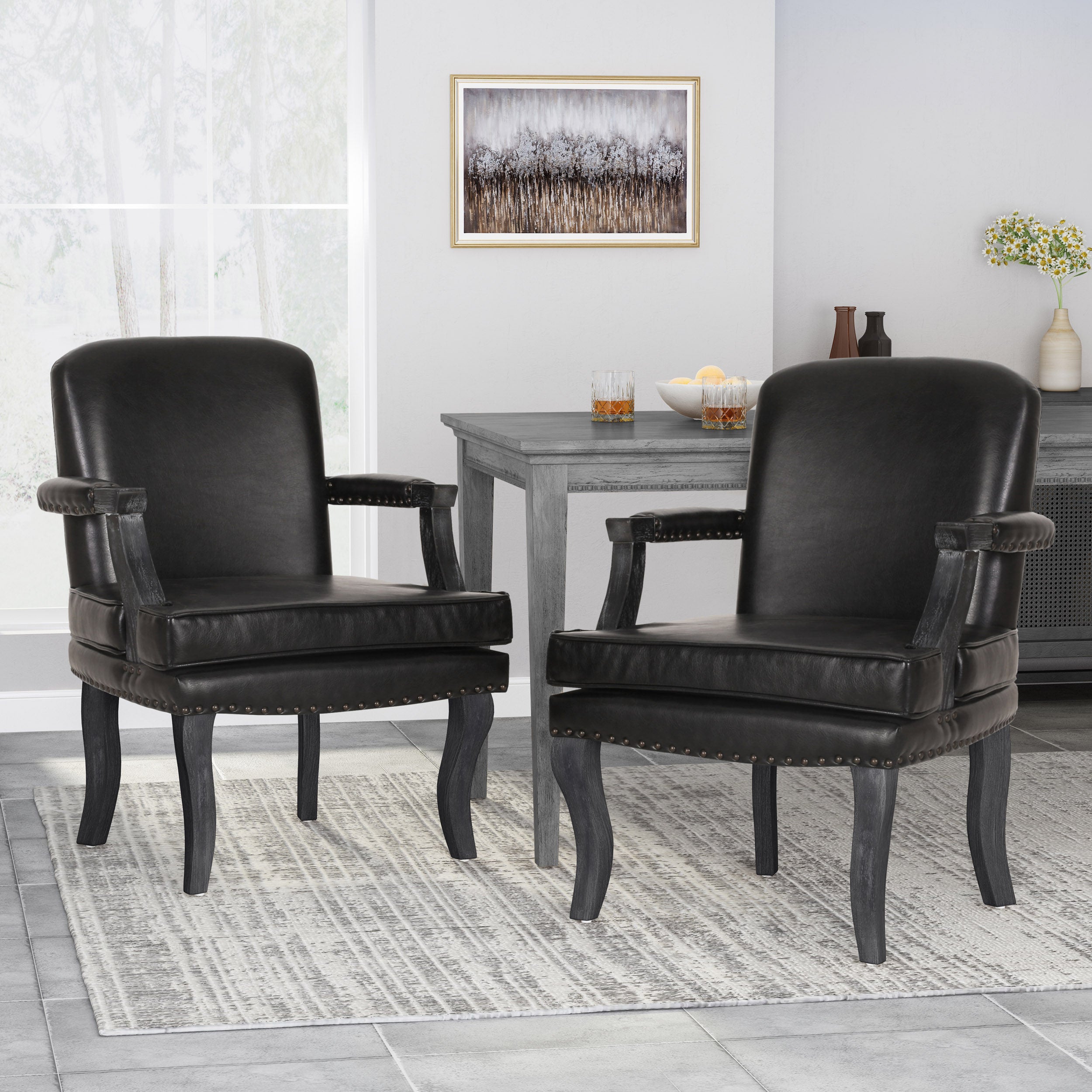 Tim French Country Dining Arm Chair with Nailhead Trim, Set of 2