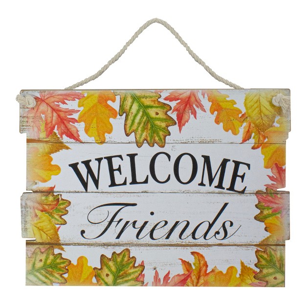 Northlight 16 Autumn Leaves Welcome Friends Wooden Hanging Wall Sign