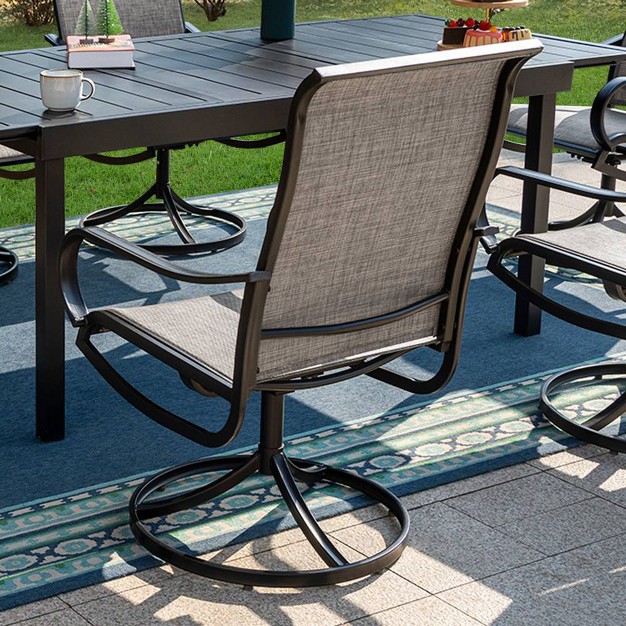 7pc Patio Dining Set With Faux Steel Table amp 360 Swivel Sing Arm Chairs Captiva Designs