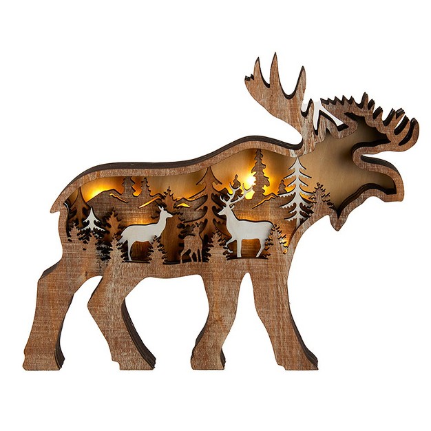 Kurt Adler 12x9 5 inch Wooden Light up Moose Table Piece