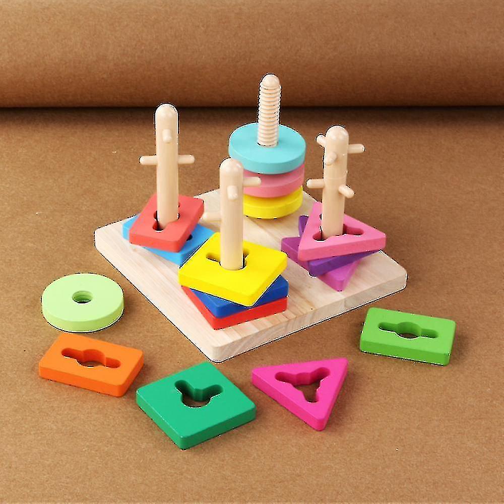 Children's Wooden Building Blocks Rotary Sleeve Column Geometric Shape Matching Toys Kindergarten Early Education Tools