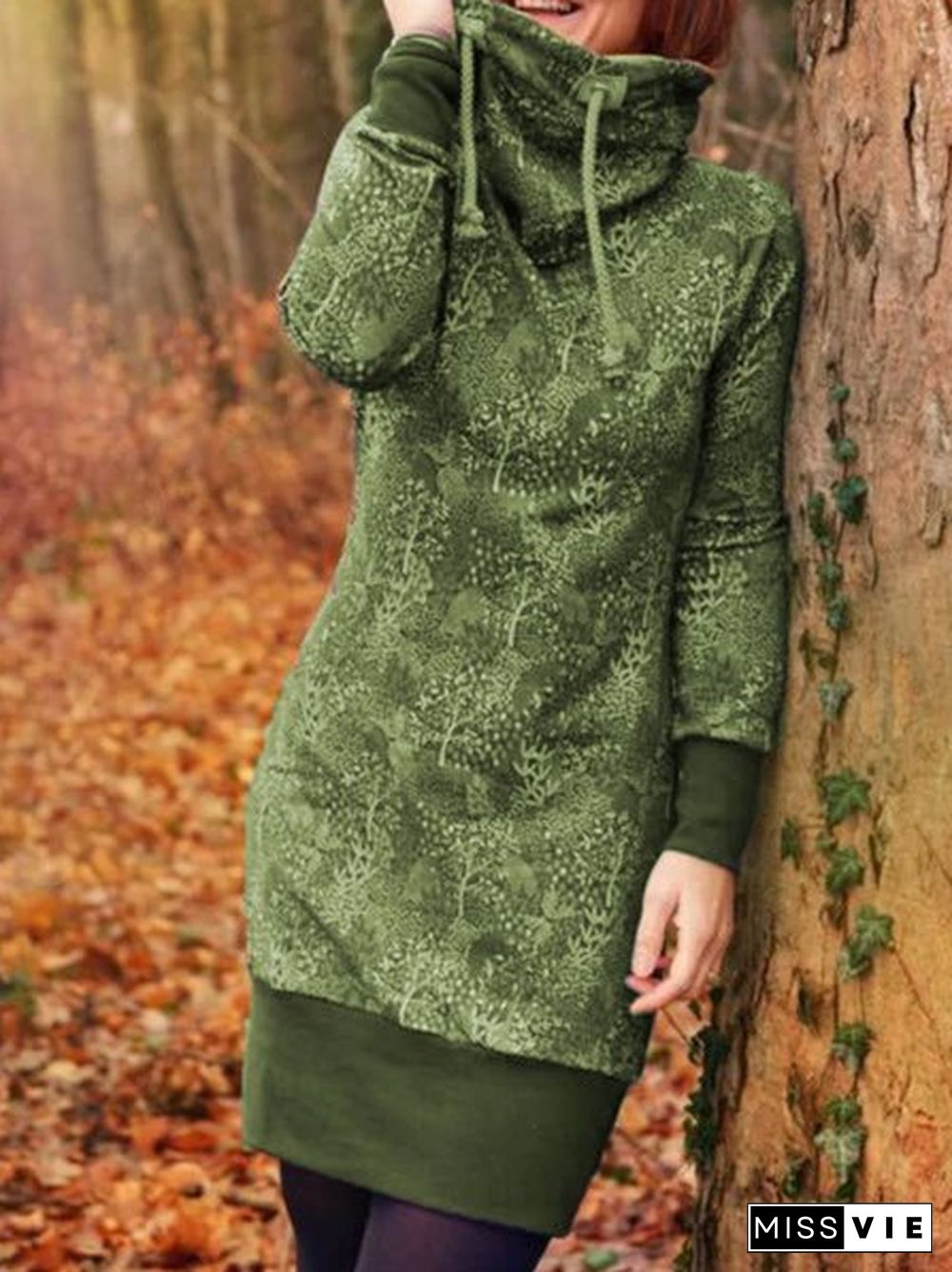 Blue Casual Floral Long Sleeve Knitting Dress