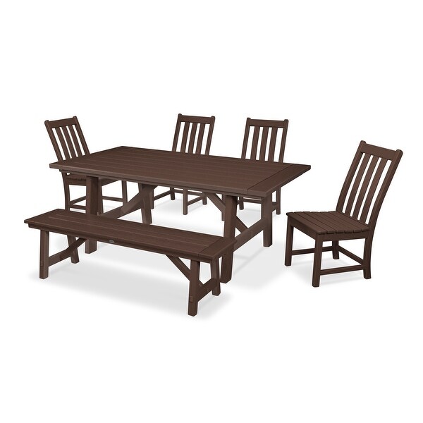 POLYWOOD Vineyard 6Piece Rustic Farmhouse Side Chair Dining Set with Bench