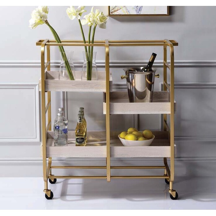 Vorrik Serving Cart  Gold   White Washed   34\