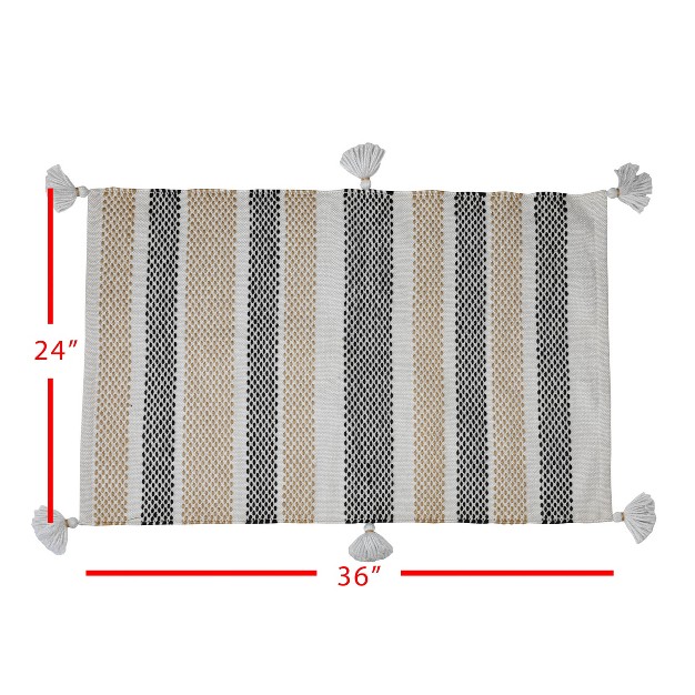 Foreside Home amp Garden 2 x27 x3 x27 Tick Stripe Hand Woven Indoor Outdoor Rug Tan