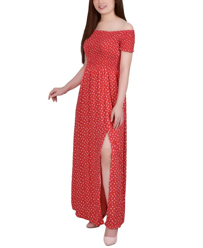 Women's Short Sleeve Off the Shoulder Smocked Maxi Dress