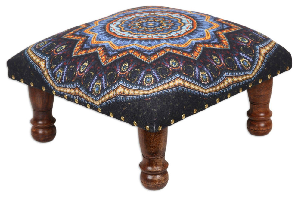 Novica Handmade Floral Ignite Upholstered Ottoman Foot Stool   Traditional   Footstools And Ottomans   by NOVICA  Houzz