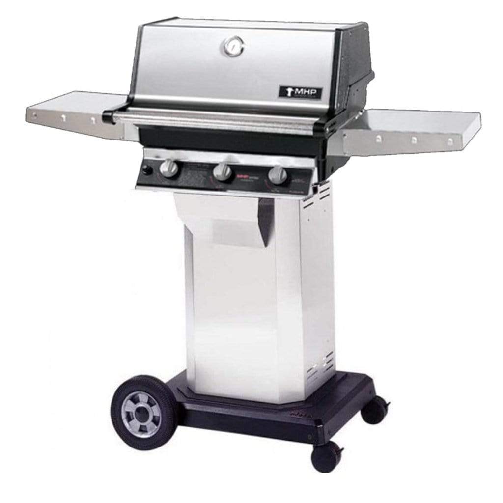 MHP T3G4 Stainless Steel Tri-Burn Gas Grill Head With 2 Stainless Steel Shelves