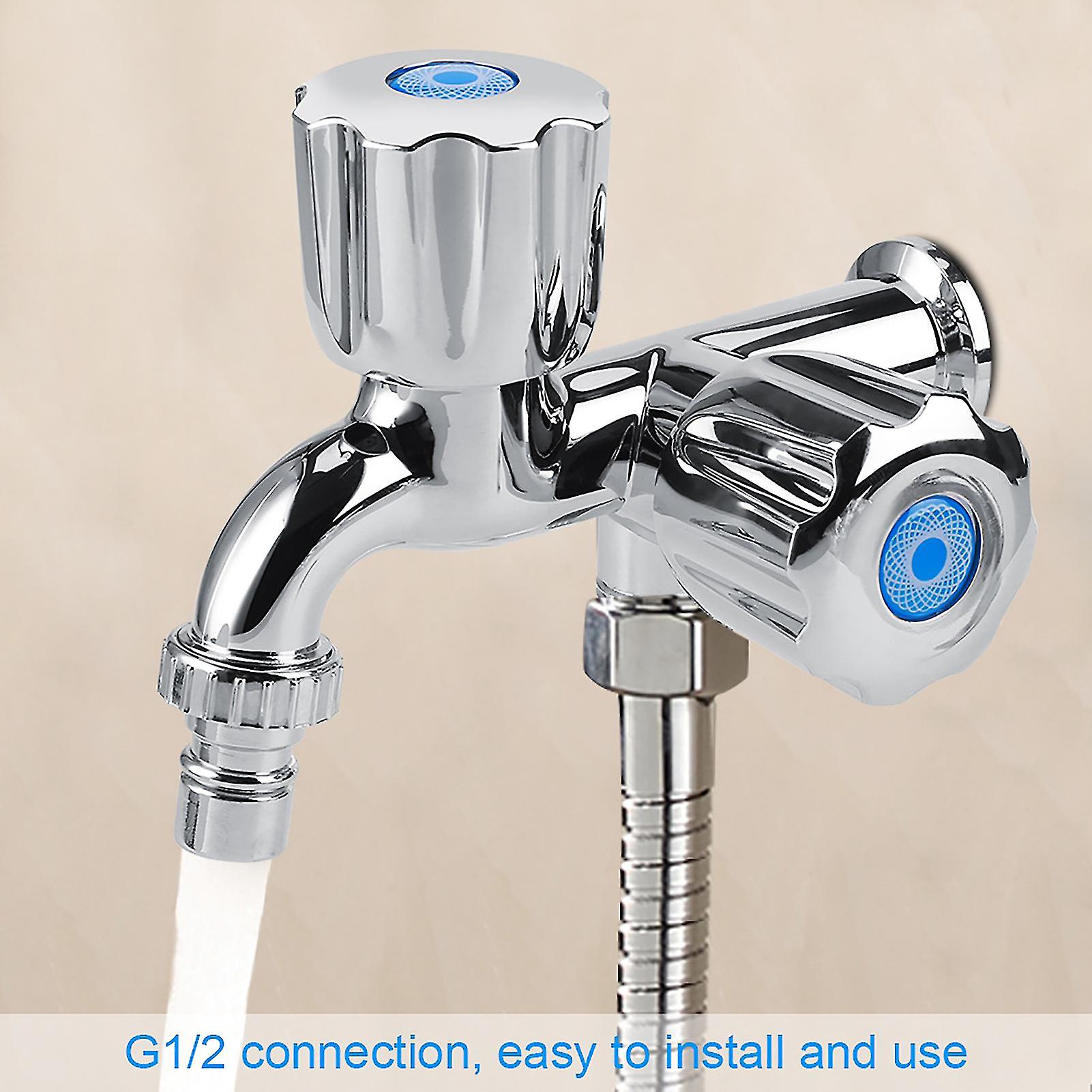 Electroplating Plastic Washing Machine Cold Water Faucet Sink Basin Water Tap with Double Spout andamp; Shutter Handle G1/2