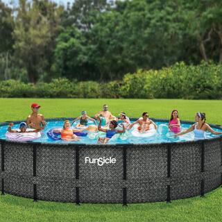 Funsicle 20 ft. Round 48 in. Deep Metal Frame Above Ground Pool Dark Herringbone P4A02048B