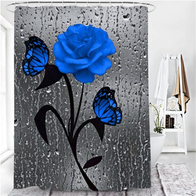 5 Colors Rose Print 3D Waterproof Polyester Shower Curtain or Anti-slip Bath Mat Set