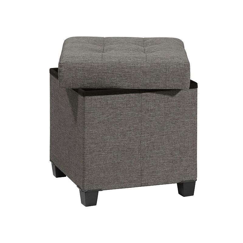 Collapsible Cube Storage Ottoman Foot Stool Comfortable Seat With Wooden Feet And Lid， Soft Padding