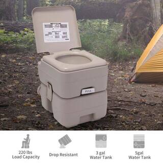 JAXPETY 5.3 Gal. Portable Toilet Porta Potty Flush No Leakage for Outdoor Camping RV Travel Warm Gray TY91A0200