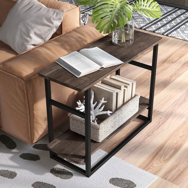 DH BASIC Urban Oak 32-inch Long Side Table with Lower Shelf by Denhour