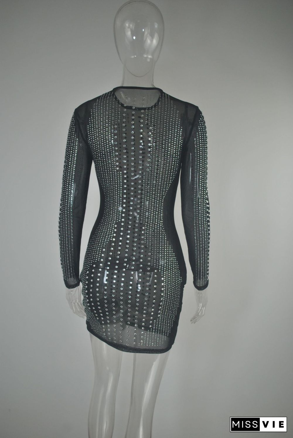 Fashion Mesh Hot Diamond Dress With Hip Skirt