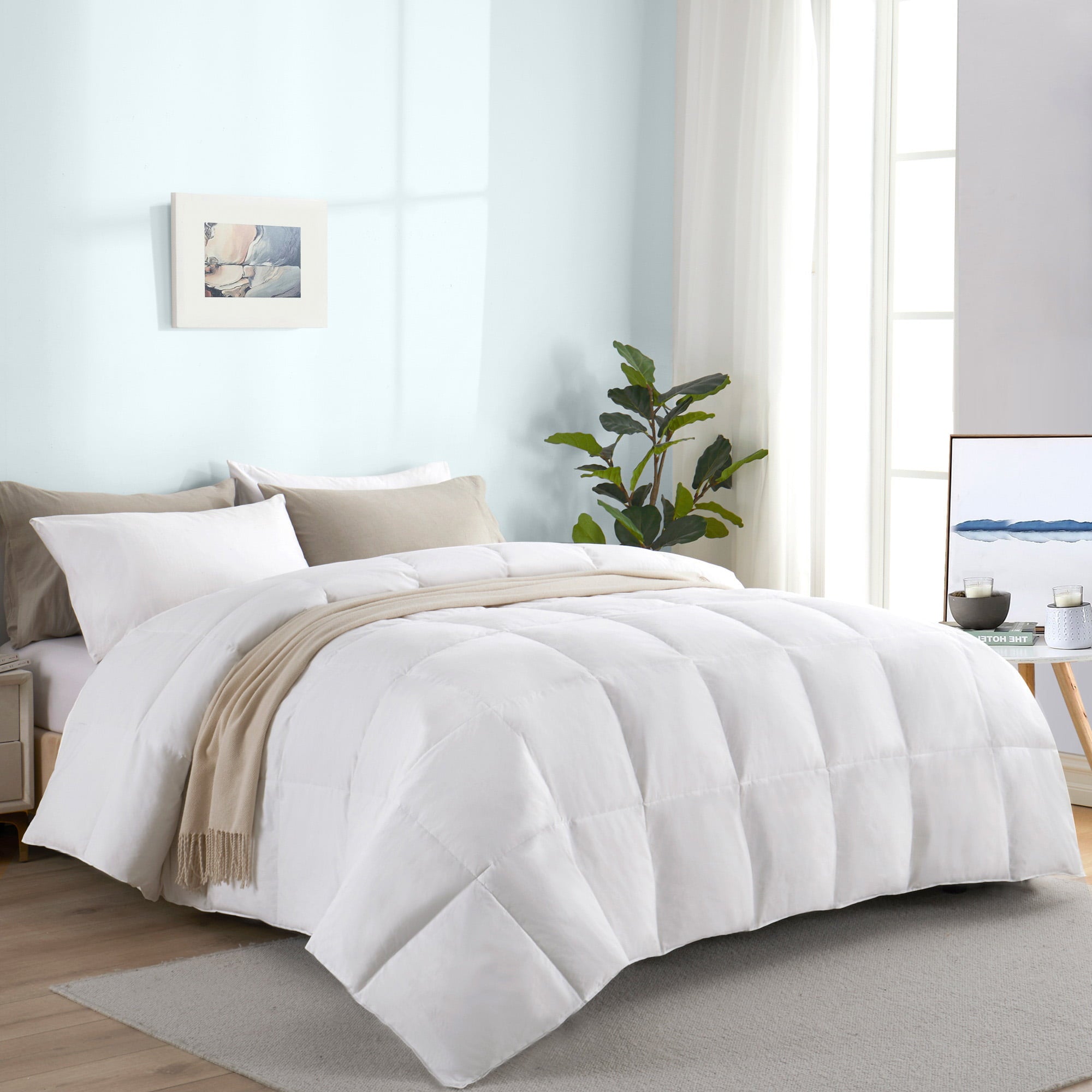 Peace Nest All Season White Down Feather Fiber Comforter with Cotton Cover， King