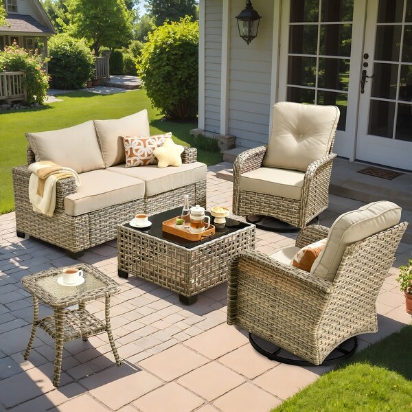 XIZZI 6Piece Patio Furniture Wicker Conversation Set with Swivel Chair