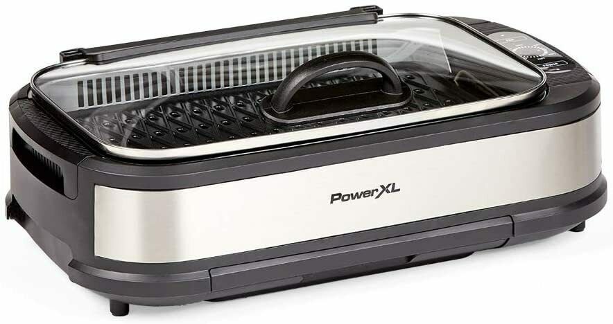 PowerXL Smokeless Grill Pro， Temprd Glass Lid and Turbo Speed Smoke Extractor