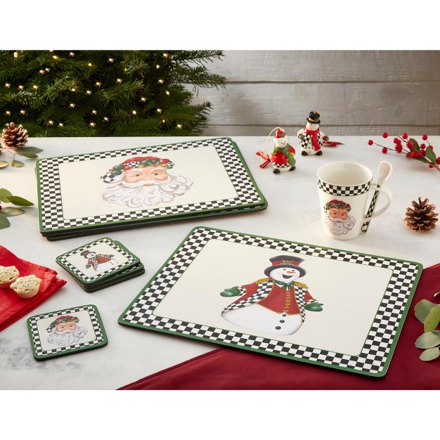 Pimpernel Christmas Coasters Set Of 6 Cork Backed Board Heat And Stain Resistant Black And White